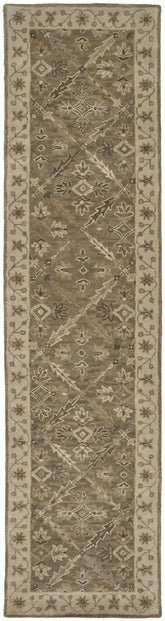10' Green Brown And Taupe Wool Paisley Tufted Handmade Stain Resistant Runner Rug